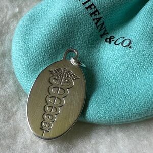 TIFFANY Sterling Silver Caduceus Oval Tag Pendant
